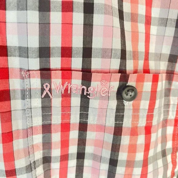 Wrangler Breast Cancer Awareness Men's white, black & pink l/s shirt XLT EUC - Picture 3 of 5